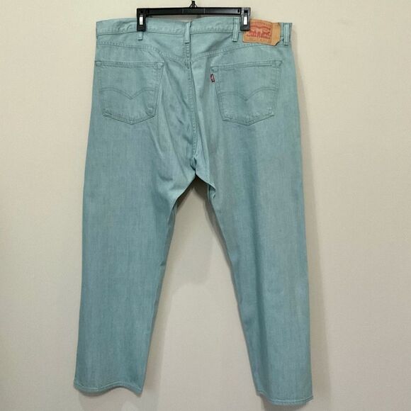 Levi’s 501 STF Denim Jeans Sz 44 x 30 WHITE OAK Cone Light Green Shrink to Fit - Picture 1 of 7